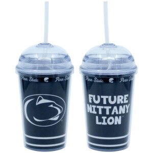 small navy Penn State tumbler with lid and straw